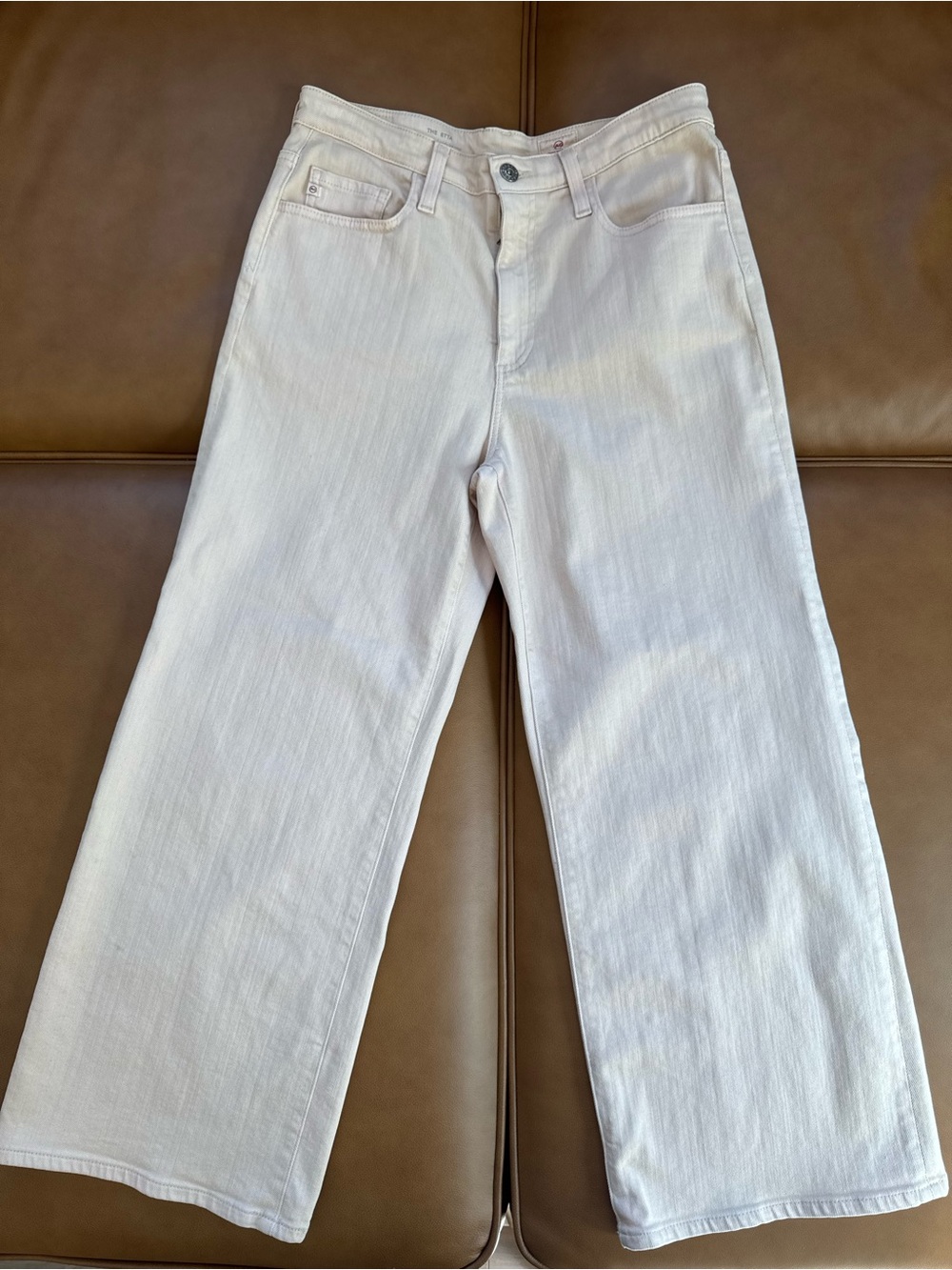 Ag Adriano Goldschmied The Etta 29R High Rise Wide-Leg Crop Jeans Taupe Pink